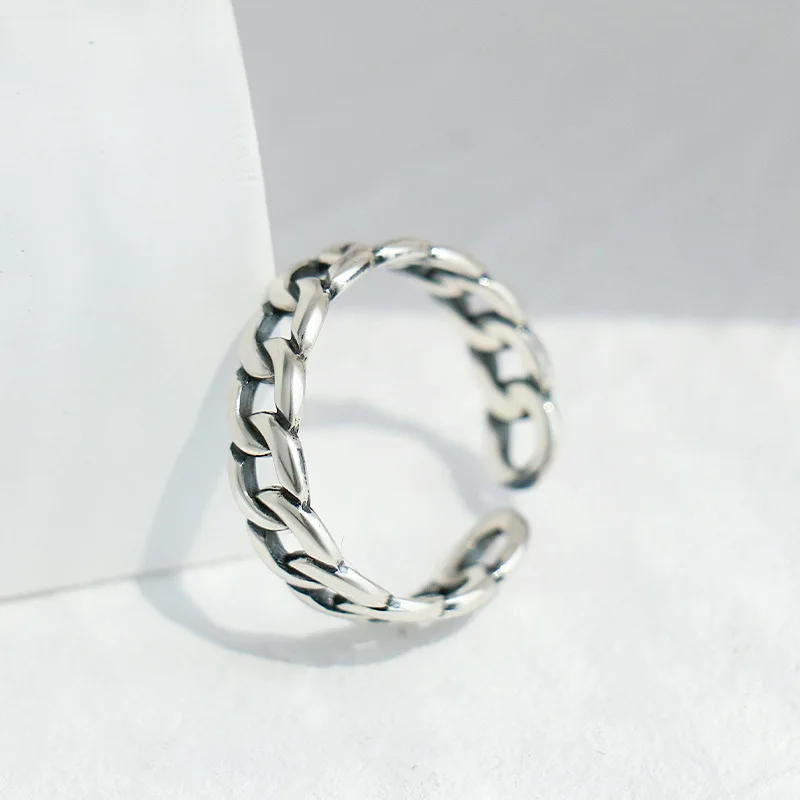 BOTOHO 100% 925 Sterling Silver Ring Punk Ring Cycle Chain Finger Rings for Men Fine Jewelry Resizable Couple Ring Men Jewelry