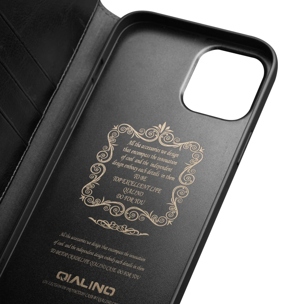 QIALINO Luxury Ultra Slim Handmade Case for iPhone 13 Pro Max Genuine Leather Wallet Card Slot Bag Flip Cover for iPhone 13 mini