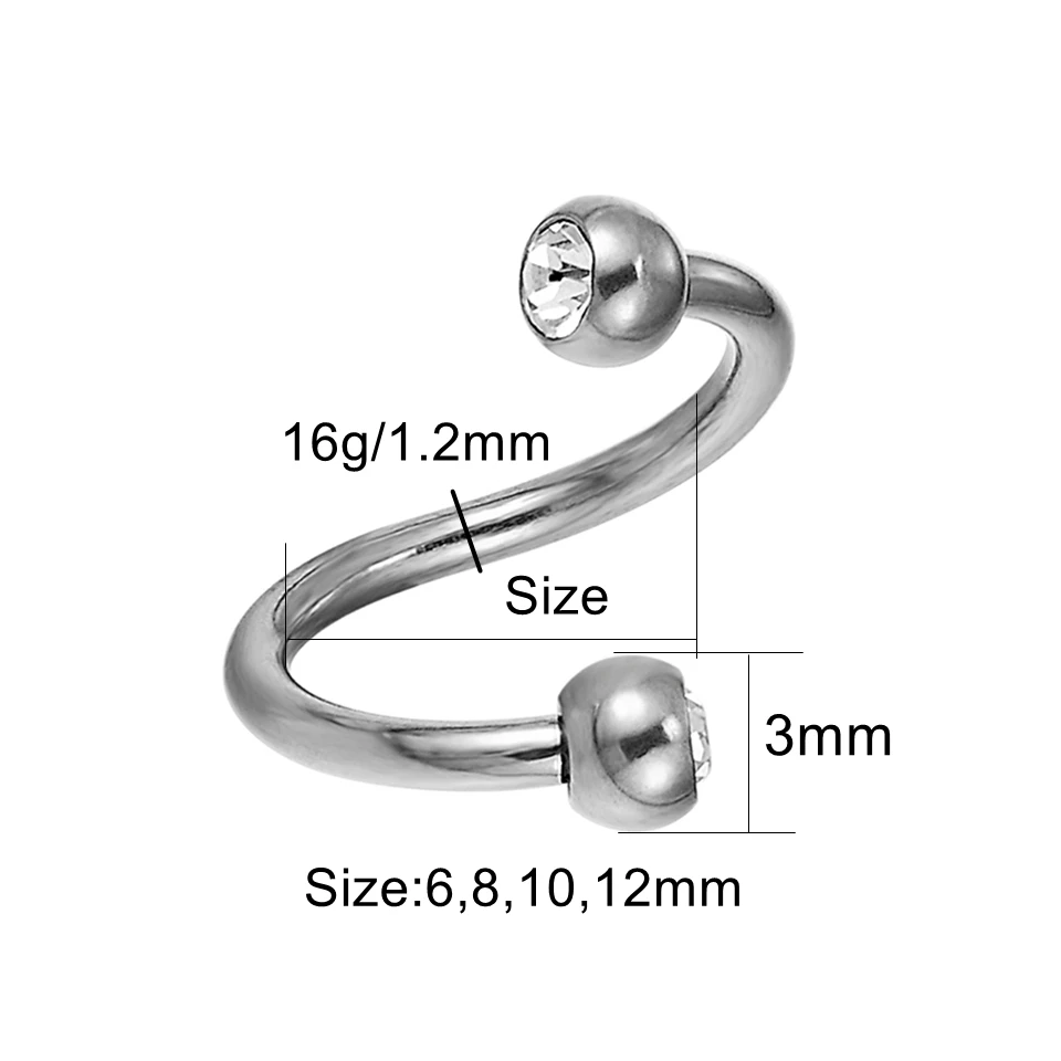 6-12mm 16G Titanium Ear Plug Spiral Barbell Cartilage Earring Body Twist Bar Helix Stud Lip Ring Women Men Jewelry Accessory