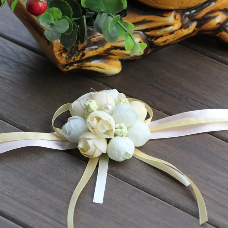 1pcs ประณีตเทียมดอกไม้พรหม Corsage ข้อมือสร้อยข้อมือดอกไม้ตกแต่งเจ้าสาวช่อดอกไม้งานแต่งงานรถ DIY ตกแต่ง