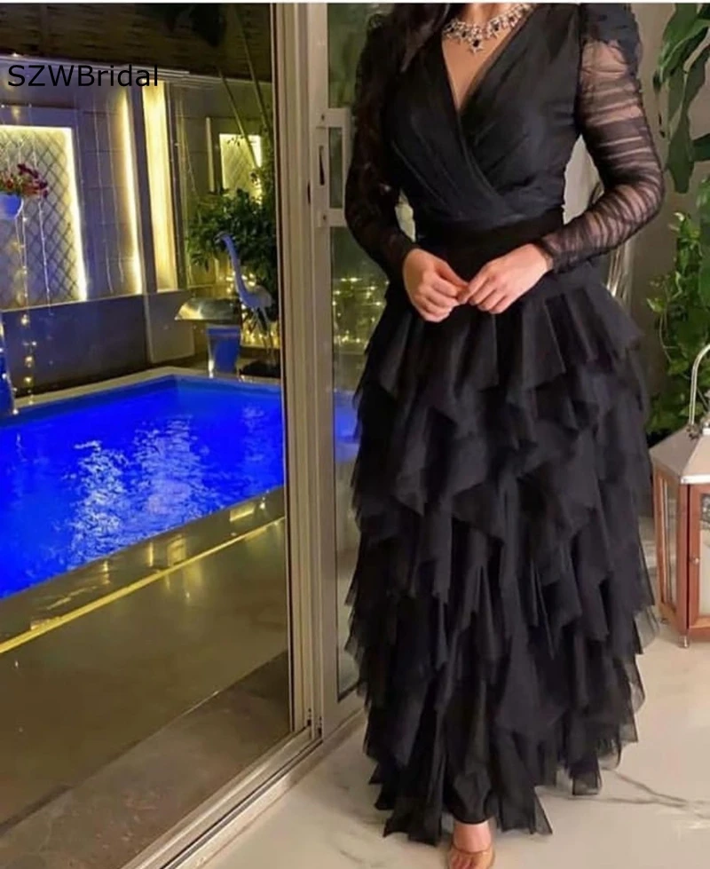 Custom mdae V Neck Long sleeve Evening dress abendkleider Dubai Evening gowns Robe de soiree Prom Party dresses Plus size