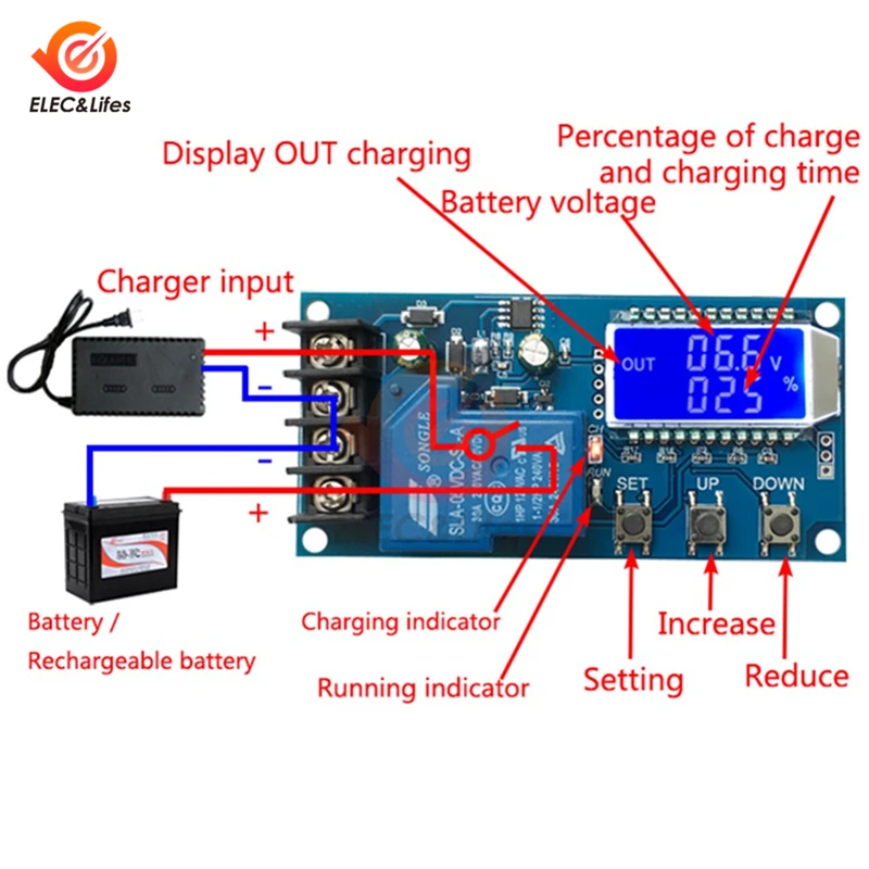 20A 30A 6-60V Lead-Acid Lithium Battery Charger Control Module Automatic charging control Overcharge Protection Board 12V 24V