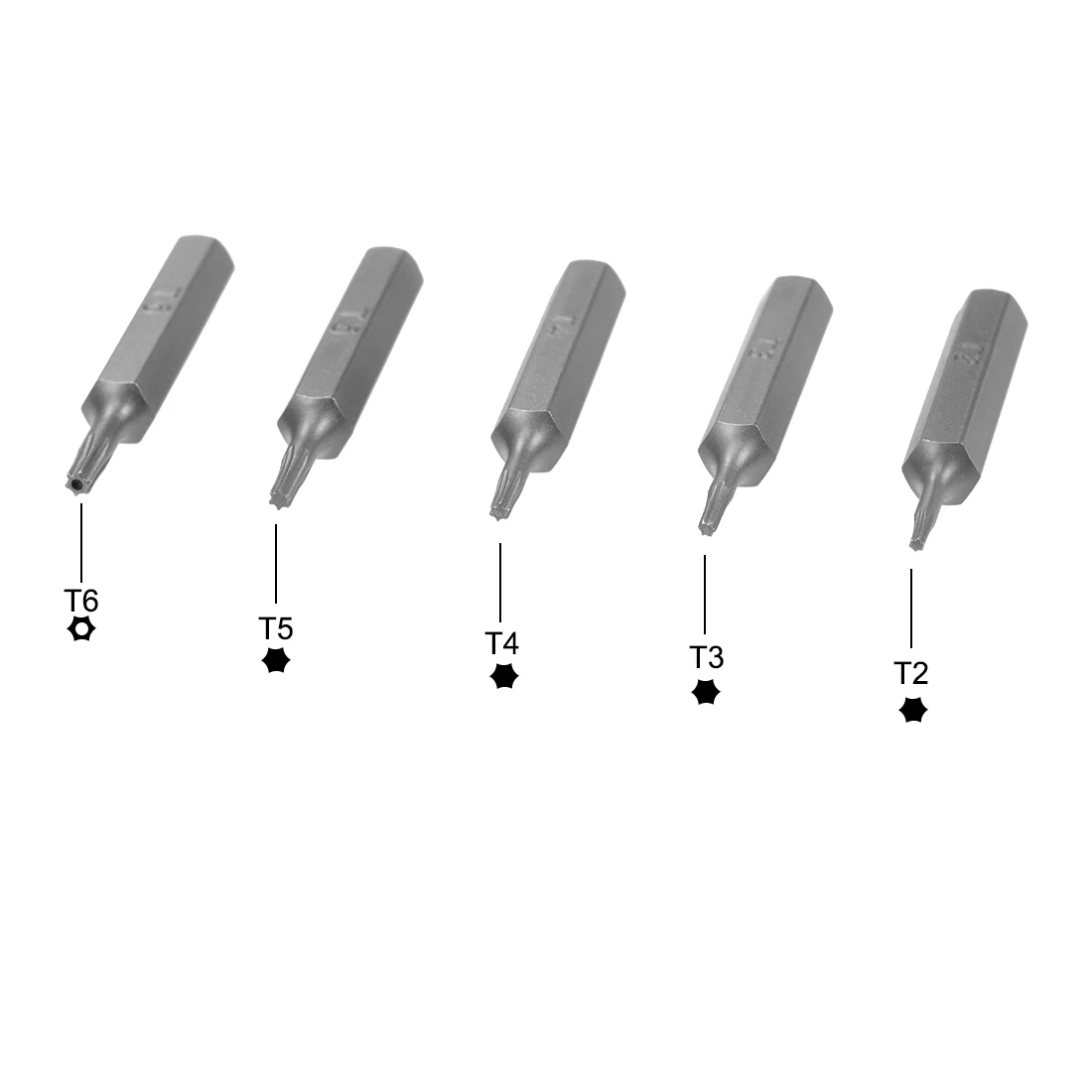 Uxcell 5pcs Torx Bits Set 5/32 Inch Hex Shank T2 T3 T4 T5 T6 Screwdriver Bit Set 28mm Length S2 Screw Driver Kit Tools