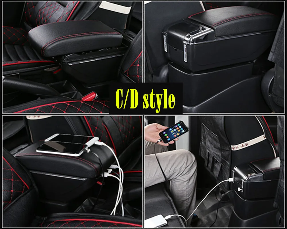 Accoudoir Boîte De Rangement Compatible Daihatsu Sirion Materia 2007-2015 - Avec USB - Noir/Rouge