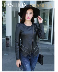 spring Free shipping,quality casual fashion 100% Genuine leather women slim jackets.Asian plus size female sheepskin jacket