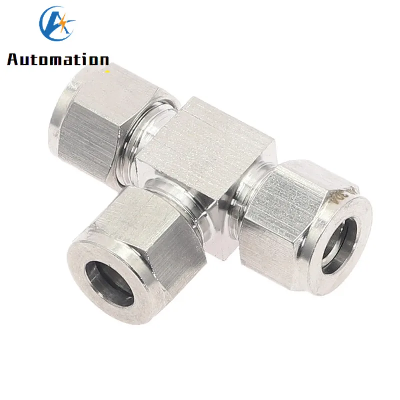 3 4 6 8 10 12mm 1/8 1/4 3/8 1/2 Pipe OD Tee 3 Way Double Ferrule Tube Fittings T-Type 304 SS Stainless Steel Pipe Connector