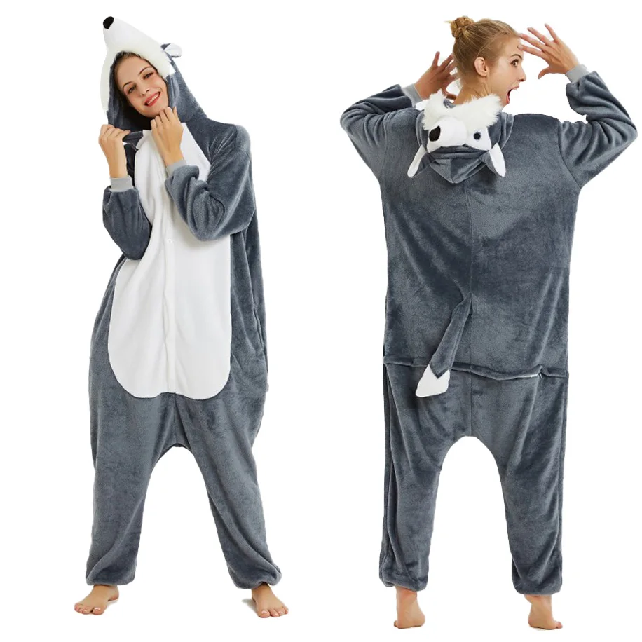 

Direwolf Kigurumis Winter Onesie Funny Cute Animal Pajamas Unisex Wolf Outfit Flannel Warm Sleepwear Women Men