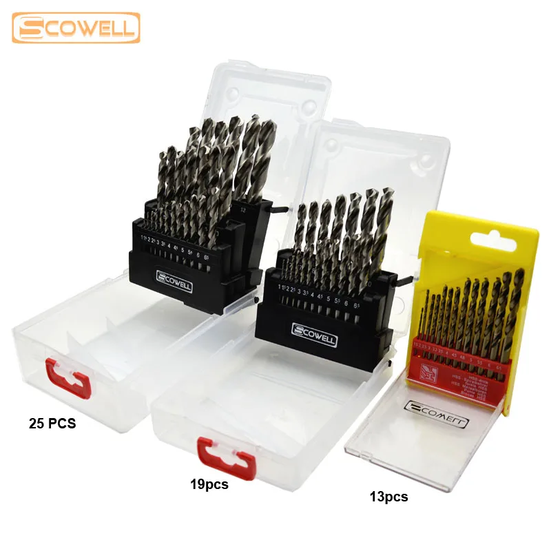 Jobber Drilling Bit Set For Metal Stainless Steel 25pcs 13pcs 19pcs Number DIY Tools Supplies HSS Cobalt 5% Twist Drill Bits