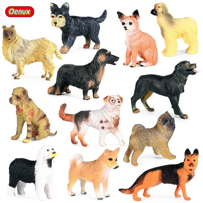 Oenux Simulation Lovely Pet Dogs Action Figures Cute Pomeranian Sausagedog Chihuahua Canecorso Animals Model Figurine Kids Toy