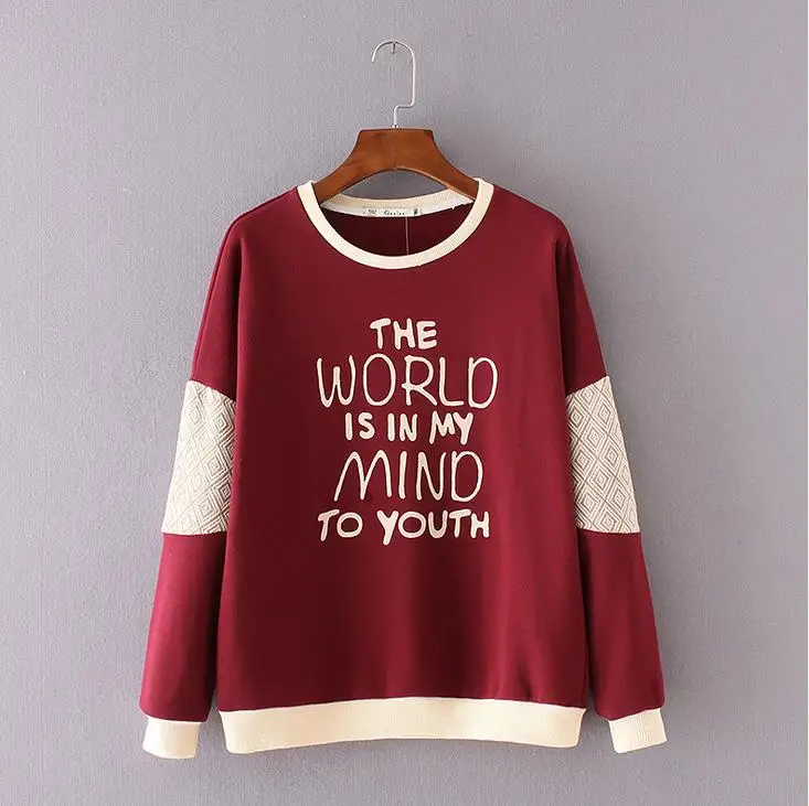 

Spring Autumn Women's Letters Sweatshirt Long Sleeve Cotton O-neck Tops Patchwork Loose Lady's Casual Sweatshirts