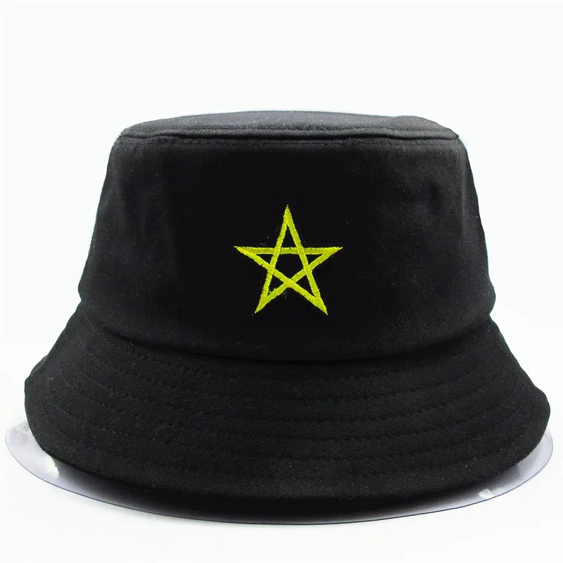 2021 Golden Five-star Embroidery Cotton Bucket Hat Fisherman Hat Outdoor Travel Hat Sun Cap Hats for Men and Women 180