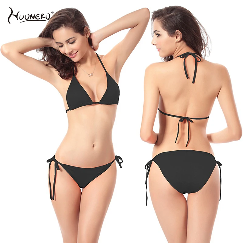 Maillot de bain pour femmes, ensemble deux pièces, culotte tanga, couleur unie, bandage, batterie commandée, mini bikini, à la mode, WBI08, 2023