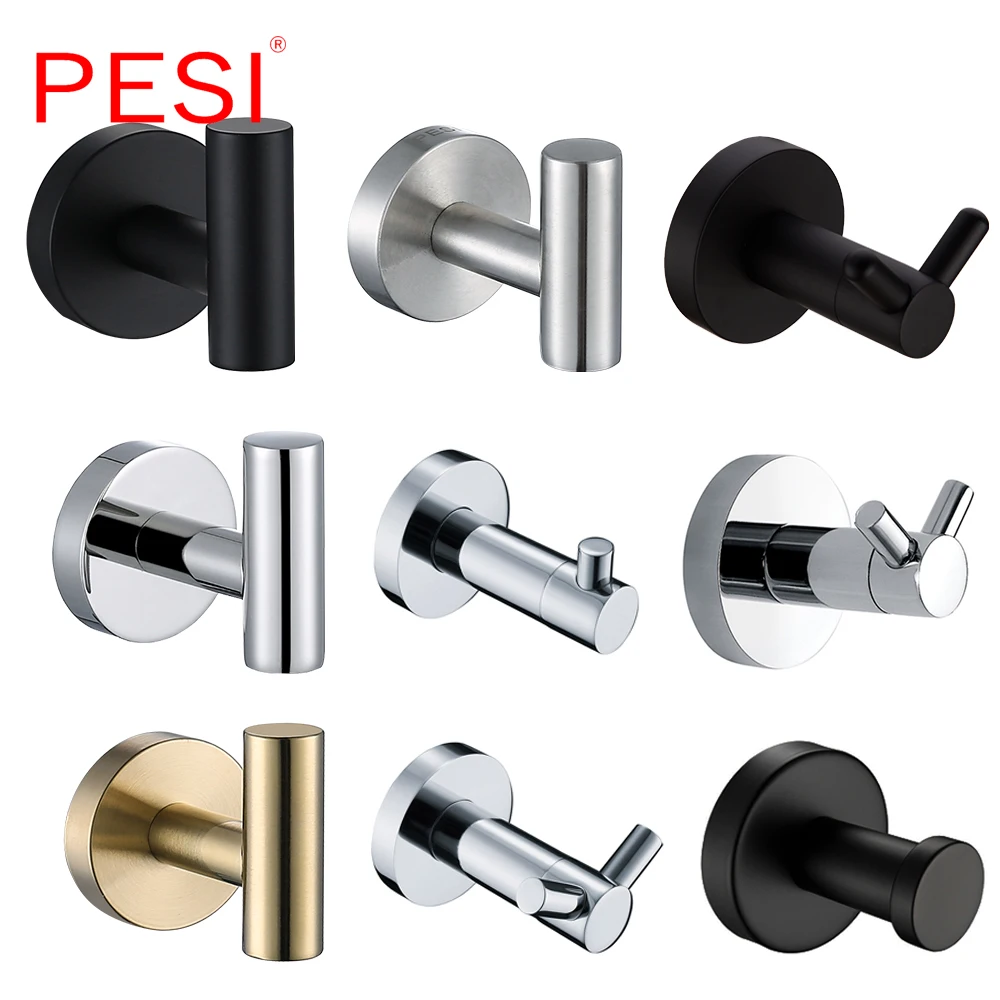 Robe Hook Black Stainless Steel Bathroom Hook for Towels Bag Hat Wall Mounted Double Clothes Coat Hook Wall Hanger Bath Hardware