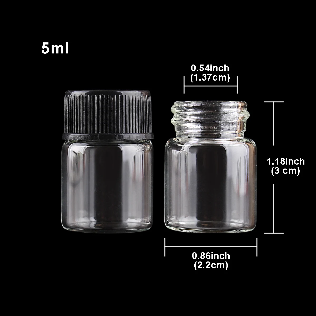 10pcs 5ml 22*30mm Clear Glass Bottles with Black Plastic Lids Empty Tiny Glass Jars DIY Crafts Vials Glass Jars