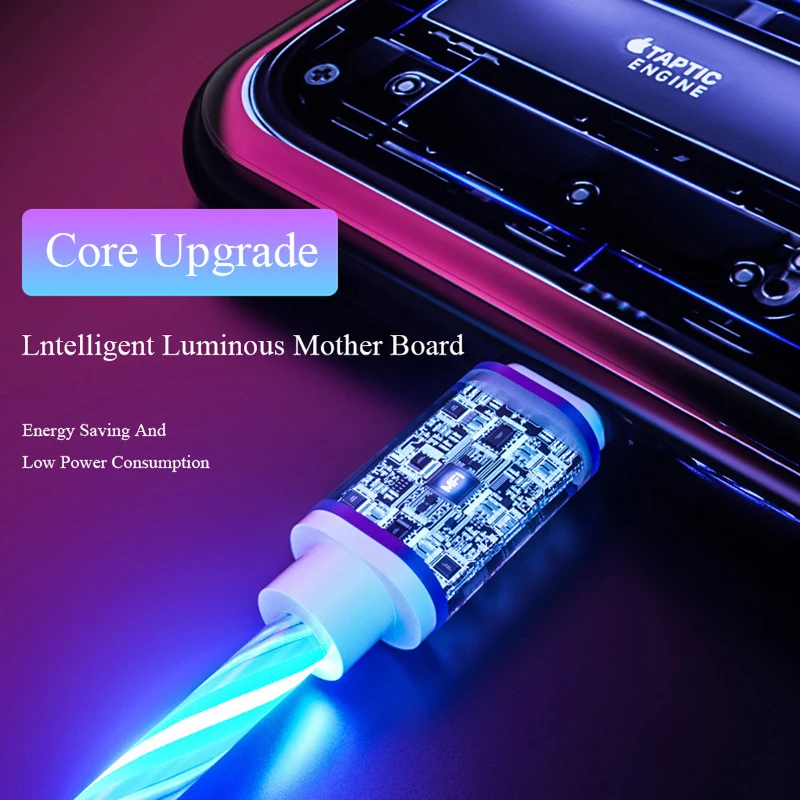 Beauty Magnetic Charging Mobile Phone Cable Flow Luminous Lighting Cord Charger Wire for Samaung LED Micro USB Type C for iphone