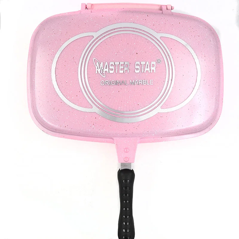 Master Star Famous Brand Design Die-Casting Double Sided Fry Pan 40cm Pink Color Grill Steak Pan High Quality Kitchen Cookware