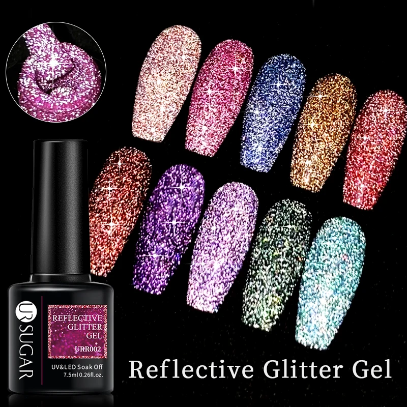 UR SUGAR 7.5ml Deep Blue Reflective Glitter Laser Gel Nail Polish Sparkling Hybird Soak Off Nail Art UV LED Gel Varnishes