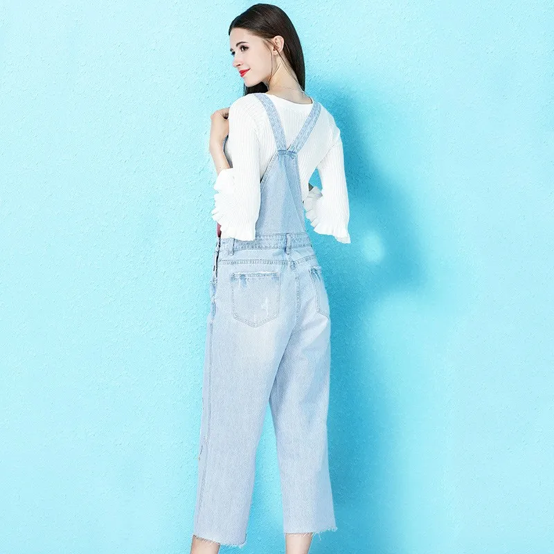 ฤดูร้อน Preppy สไตล์ชุดกระโปรงสตรี DENIM Jumpsuits เย็บปักถักร้อยข้อเท้าความยาวกางเกงหลวม PLUS ขนาด Streetwear