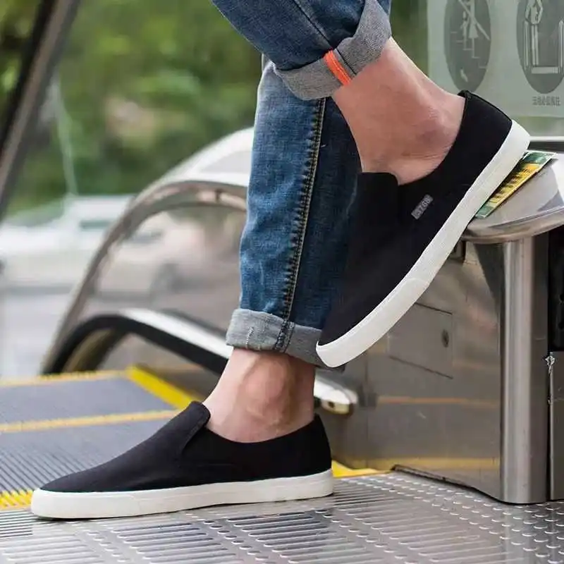 Spring Men\'s Flat Casual Shoes Male Breathable Comfortable Slip-On Canvas Shoes Fashion Soft Shoes Lazy Shoes Sneakers 4 Colors