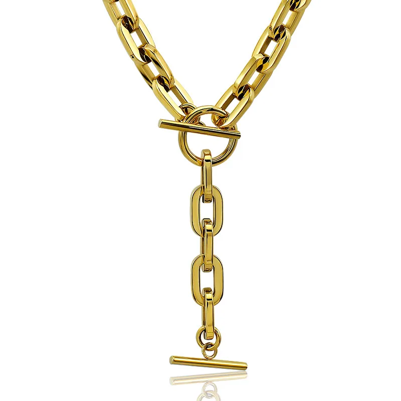 Trendy Oval Round Corner Link Chain Necklaces For Women Men Thick Choker Long Chain Tassel Pendant Charm Handmade Necklace