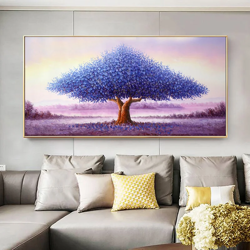 

Purple Flower Tree Landscape Picture Scandinavian Scenery Nature Oil Painting Printed on Canvas Wall Painting Nordic Decoation