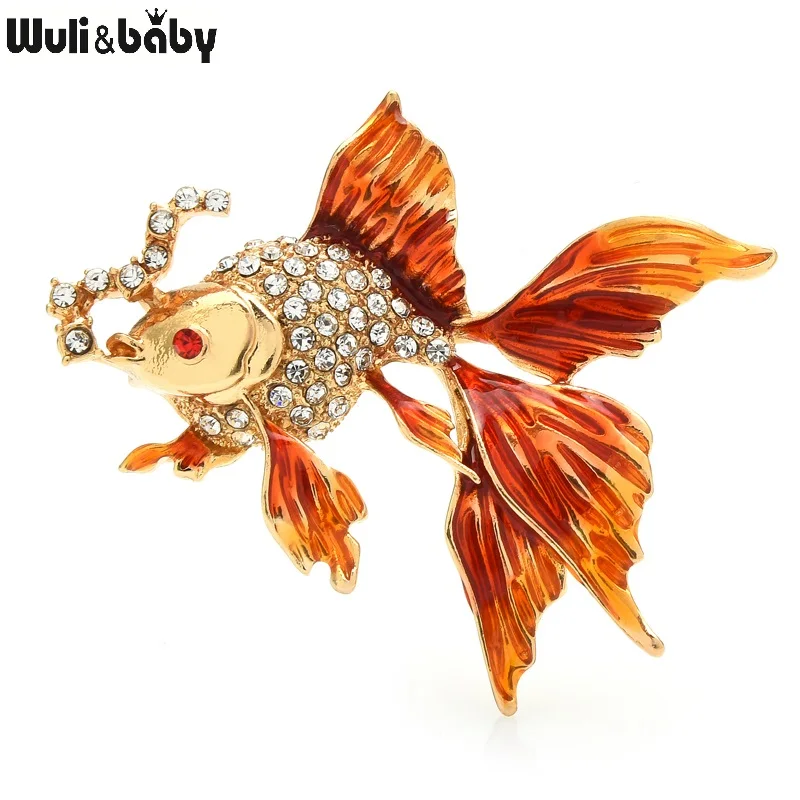 Wuli&baby Enamel Fish Brooches Women Unisex 3-color Rhinestone Sea Animal Party Office Brooch Pins Gifts