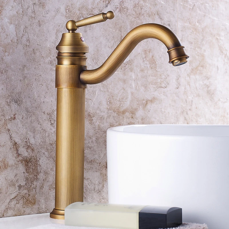 

Vidric Basin Faucets Antique Brass Faucet Bathroom With Single Handle Vintage Deck Mount Torneiras Hot Cold Bath Mixer Water Tap