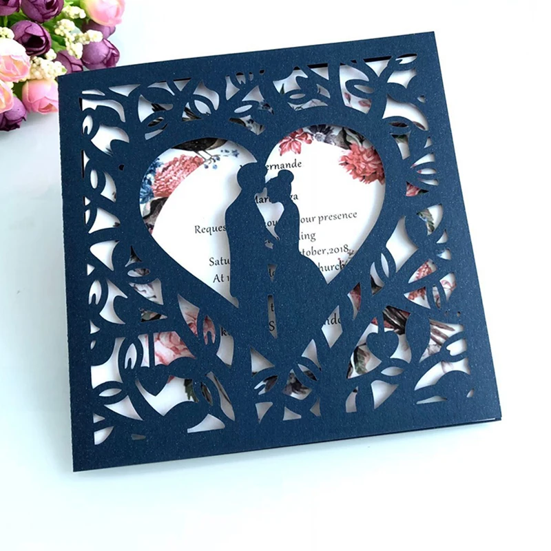 

50pcs Hollow Heart Laser Cut Wedding Invitations Card Greeting Cards Marriage Postcard Wedding Decoration Party Favors Supplies