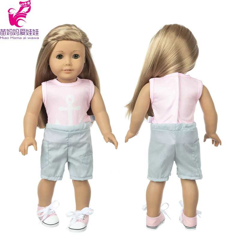 18 Inch Girl Doll Pink Shirt Short Pants Baby Doll Summer Clothes Baby Girl Toys Gifts