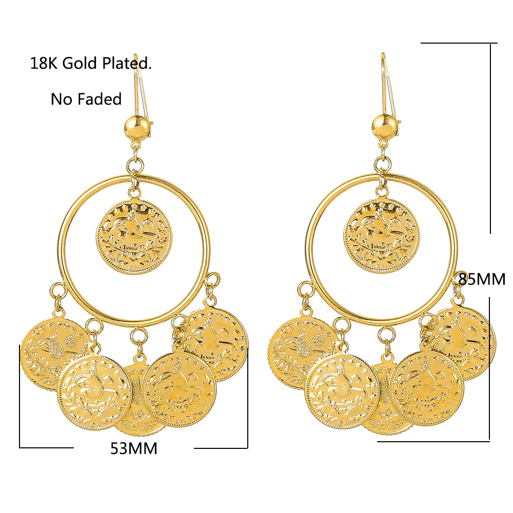 Islam Muslim Ancient Coins Earrings Gold Color Arab Money Sign Turkish Allah Earring Middle Eastern Jewelry Drop Shipping