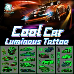 Luminous Cool Car Temporary Tattoos Sticker For Kid Fake Tattoo Race Car Sports Meet Waterproof Glow at Night Children Tatoo