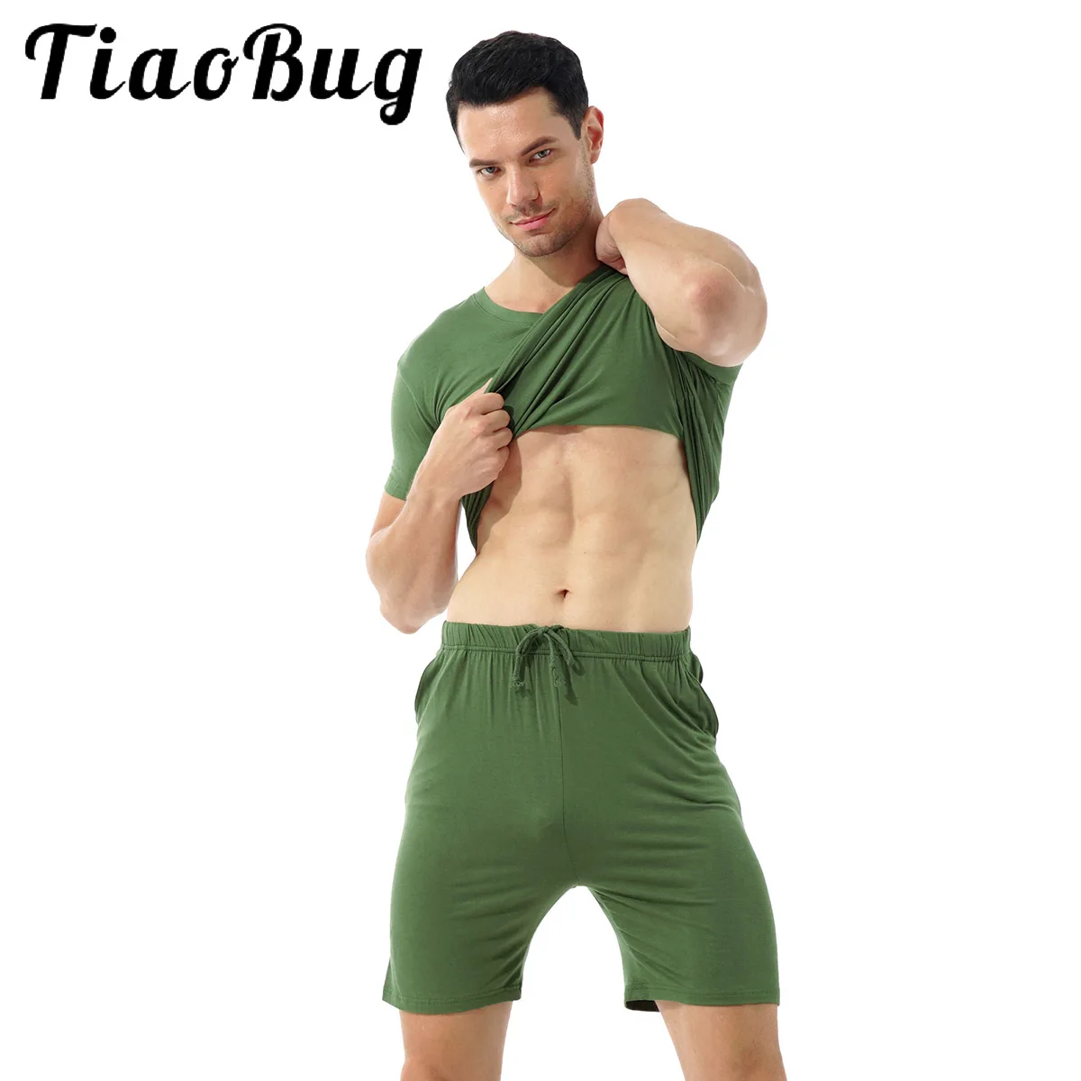 Men Summer Dialy Sleep Clothes Loose Set Tracksuit Jogging Outfits O Neck Short Sleeve Top Shirts with Shorts Bottoms Homewear