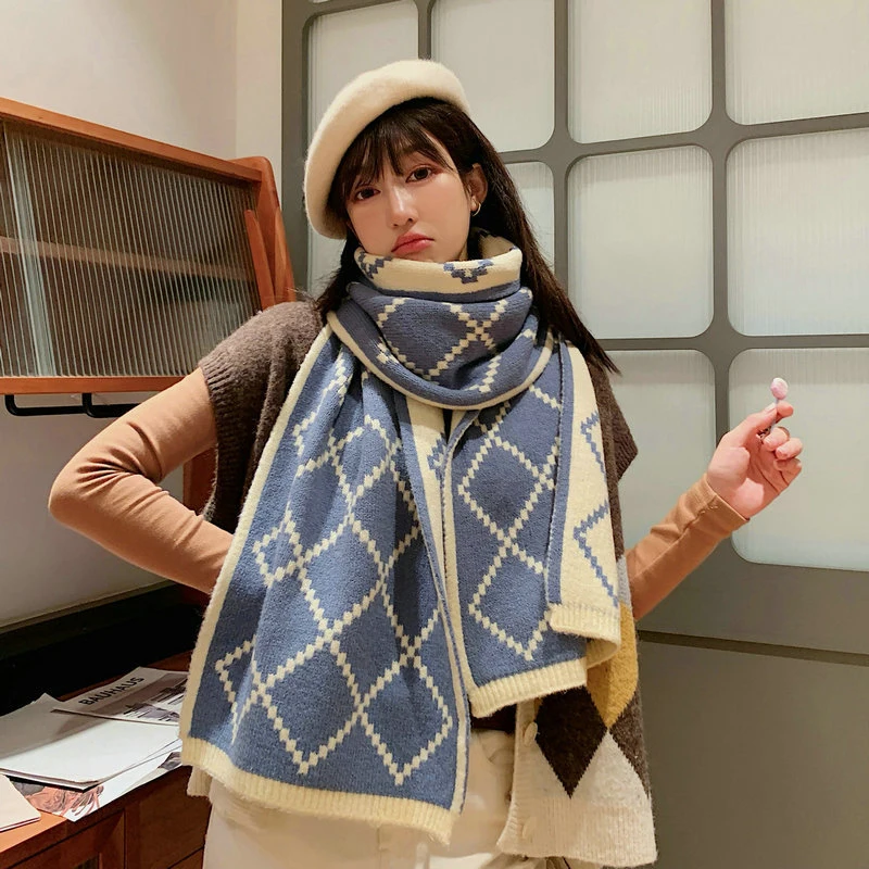 

new arrival comfortable thick soft plaid 8 colors scarf warm double side fresh fashion cute high quality knit classical shawl