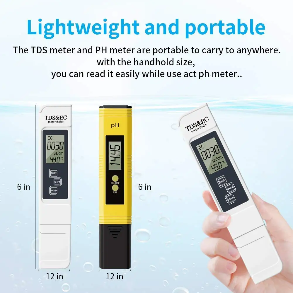 2Pcs TDS Meter Digital Water Tester Digital 0.0-14.0 PH Meter Tester 0-9990ppm TDS&EC LCD Water Purity PPM Aquarium Filter