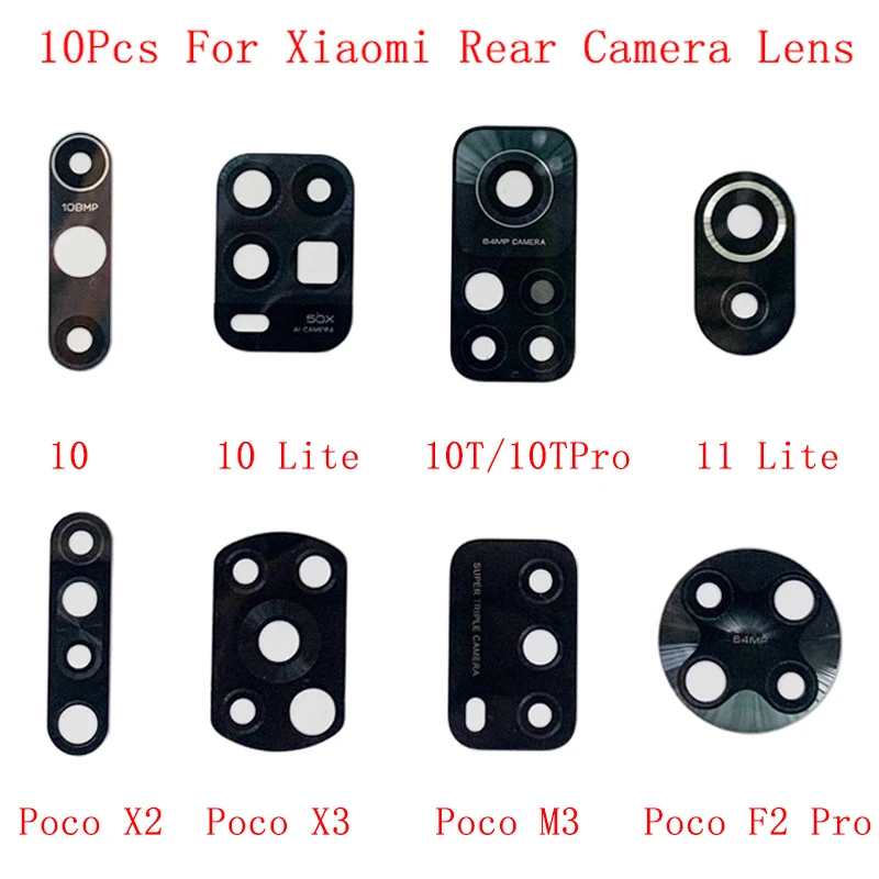 

10Pcs Rear Back Camera Glass Lens For Xiaomi Mi 10 10 Lite 10T 11 Lite Poco X2 X3 M3 F2 Pro F3 F1 Camera Glass Lens Repair Parts