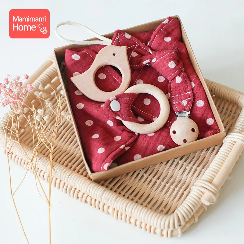 

3pc/Set Baby Wooden Teether Pacifier Clip Chain Bandana Bib Burp Cotton Feeding Drool Bib Beech Rodent Wooden Baby Products Gift