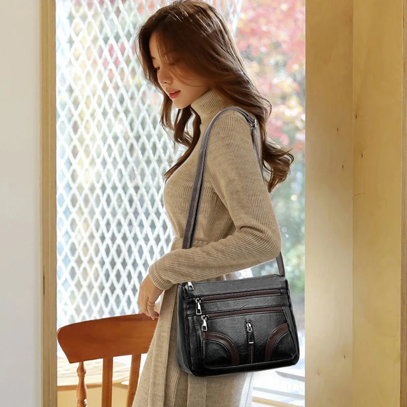 Yogodlns Vintage Umhängetasche Für Frauen PU Leder Umhängetasche Multifunktions Umhängetasche Kleine Quadratische Tasche Mama Handtasche sac – Detail 9