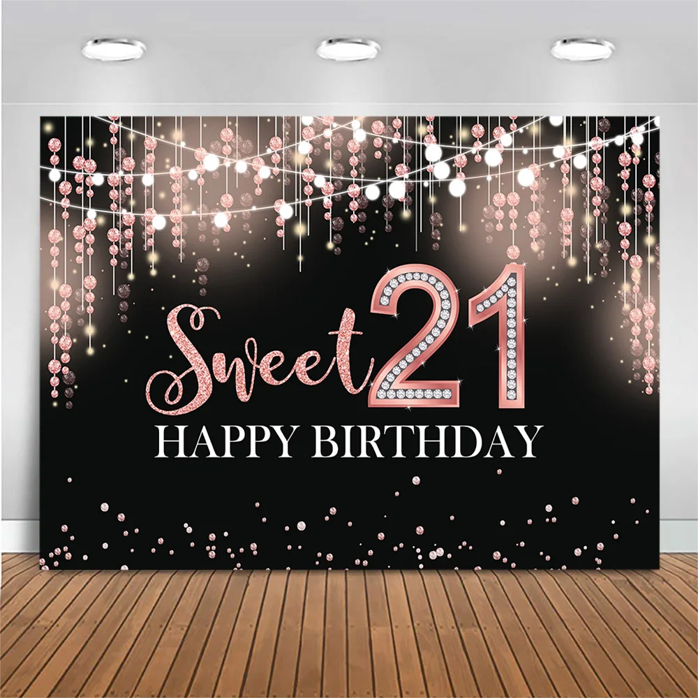 Mocsicka Sweet 21 Birthday Photography Backdrop Glitter Pendant Girl Birthday Party Decoration Background Customize Photo Shoot