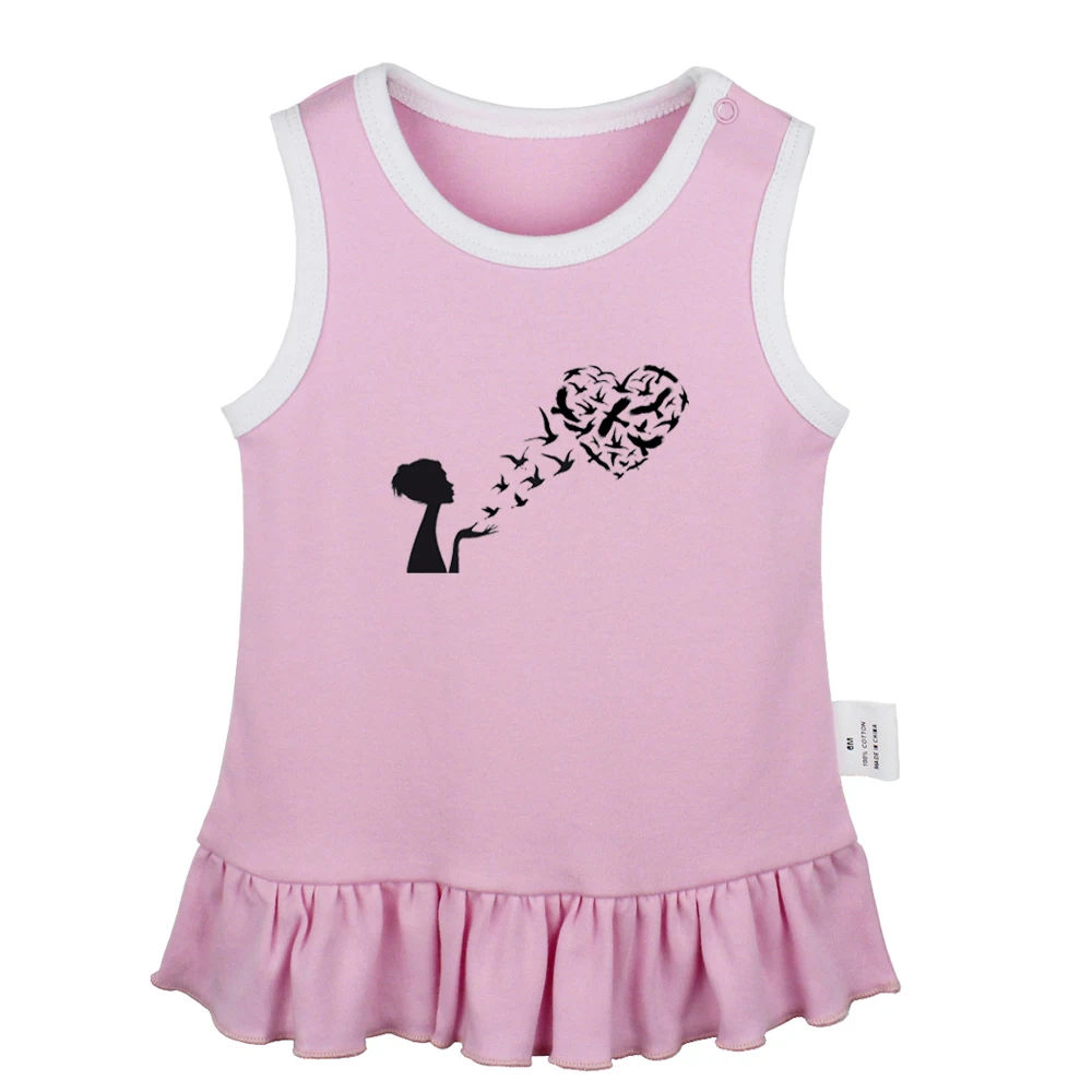 Heart Shaped Flying Birds Forest of Imagination Mind Forest Newborn Baby Girls Dresses Toddler Sleeveless Dress Infant Clothes