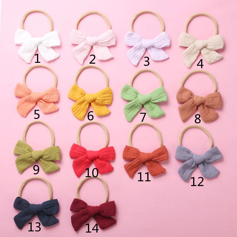 Baby Headband Girls Hair Bows Headbands Cotton Linen For Children Thin Nylon Hairbands Traceless Infant Spring Summer Bandage