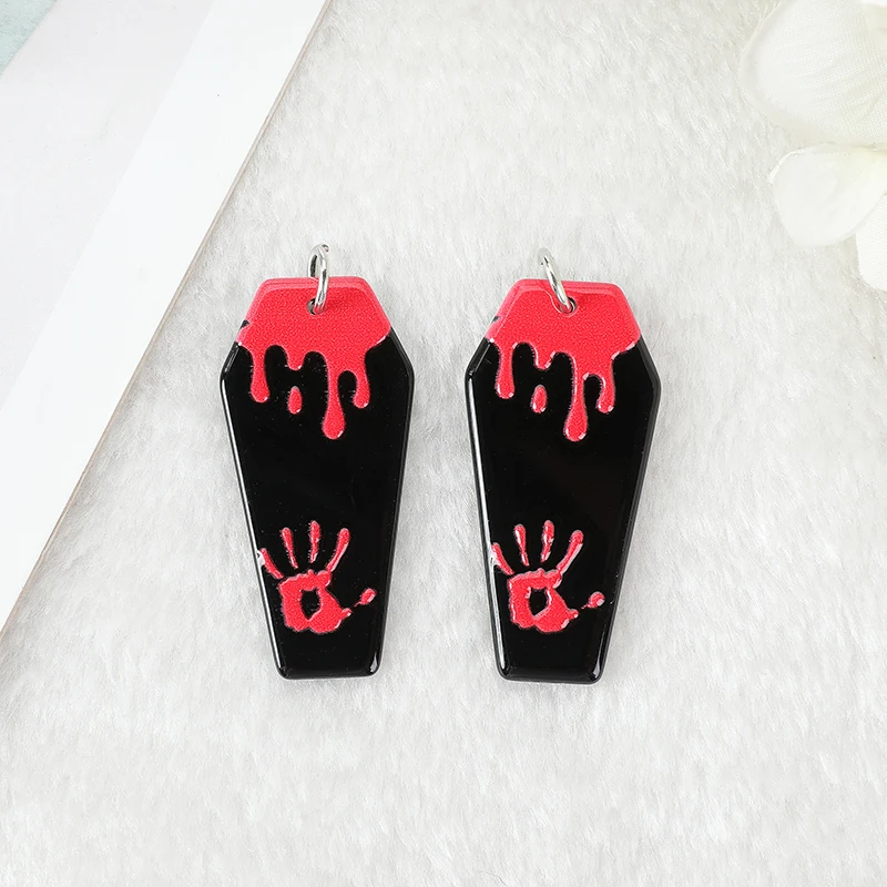 10 Pcs/Lot Bloody Coffin Board Creepy Halloween Charms Acrylic Jewlery Findings For Earring Necklace Diy Making  45*22 MM