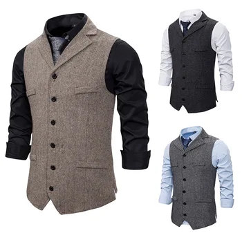 Chaleco de negocios de otoño, ropa para Hombre, solapa, traje informal para Hombre, Chaleco con bolsillos, Chaleco, prendas de vestir exteriores, Chaleco para Hombre