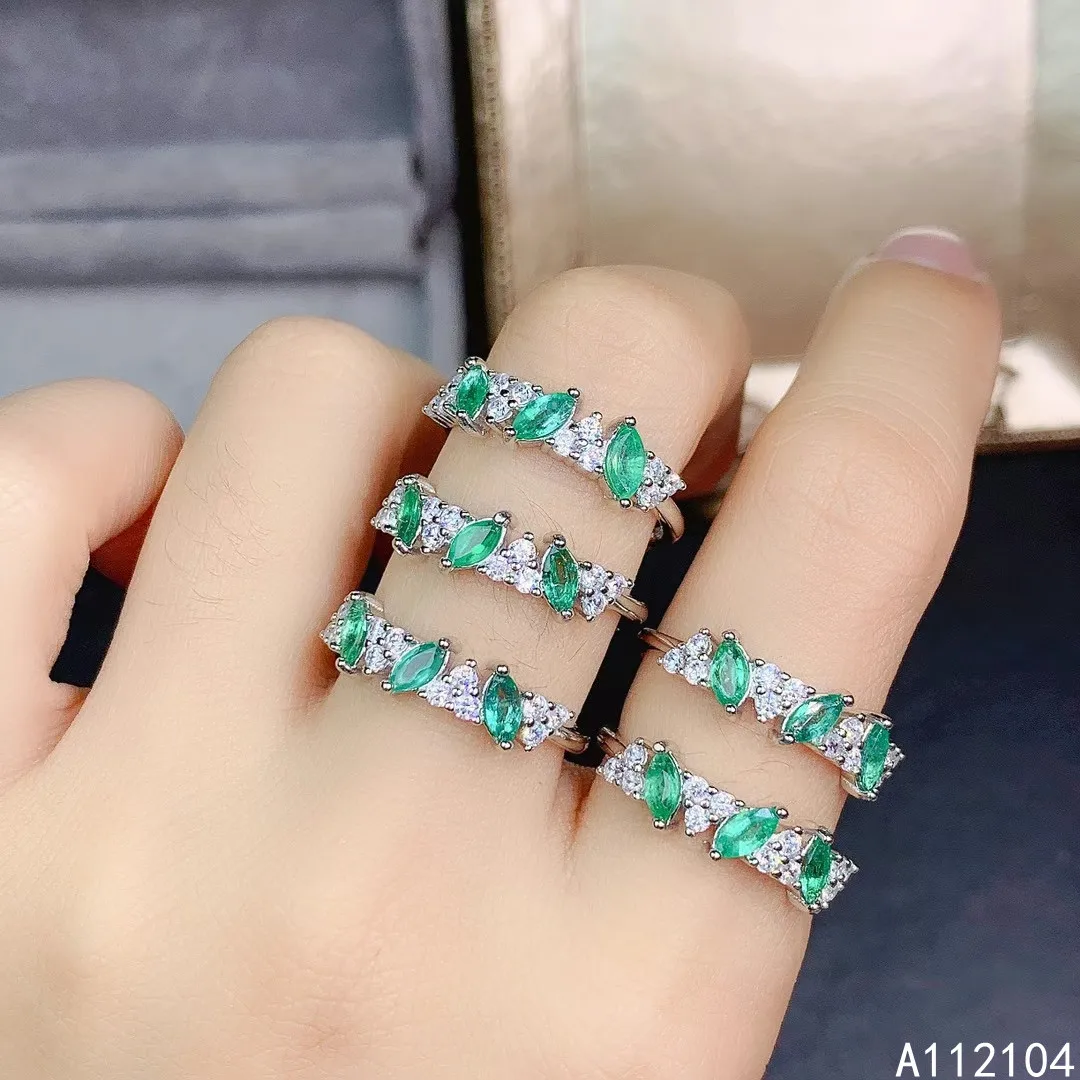 

KJJEAXCMY fine jewelry 925 sterling silver inlaid natural emerald women fashion trendy adjustable gem row ring support detection