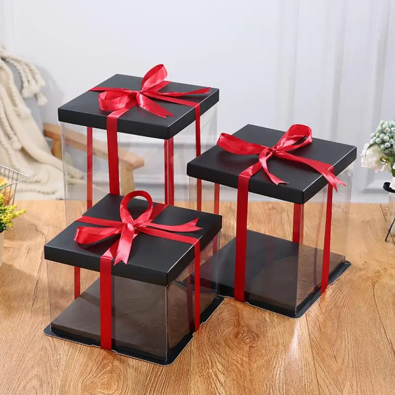 22*22*23cm Quadrato Bianco Nero Blu Rosa Scatola Della Torta per la Torta Di Compleanno Confezione Regalo della Madre giorno Contenitore di Torta