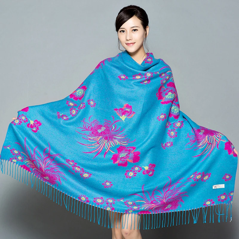 

All-Match Square Scarf Oversize Women's Ethical Style Cashmere Thick Shawls Female Pashmina Printing Travel Warps