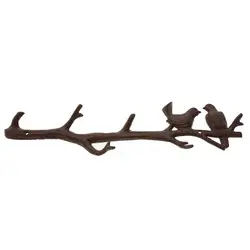 Cast Iron Birds On Branch Hanger With 6 Hooks Wall Mounted Door Decorative Wall Hook Rack For Coats Hats Keys Towels Clothes