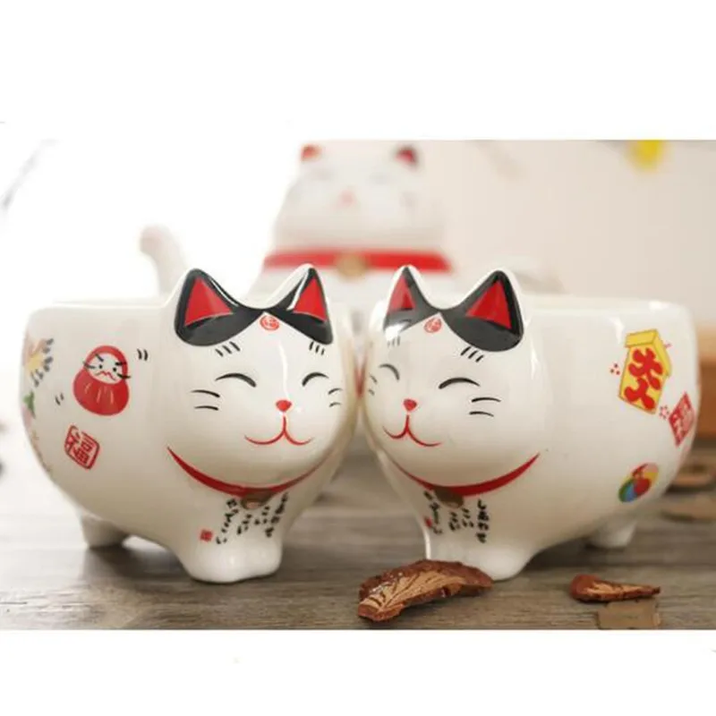 Japanese Style Fortune Cat Espresso Cups, Kawaii Lucky Cat Mug for Tea, Ceramic Tea, Coffee Cups with Handle, 100 ml