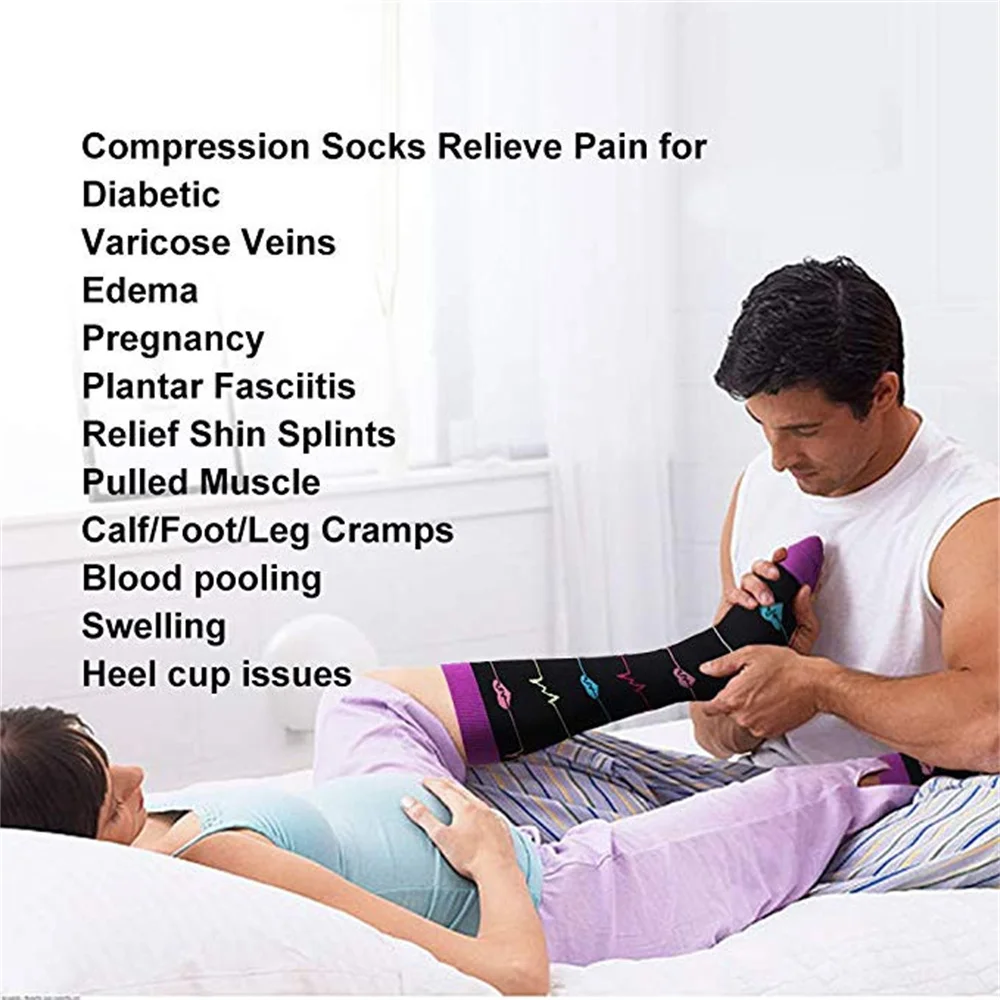 3/6 Pairs Compression Socks Women&Men 20-30mmHg Running Travel Cycling Pregnant Nurse Edema Compression Circulation Stocking