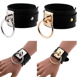 New Fashion Sexy Harajuku Handmade Gothic Punk Leather Bracelets Women Men Metal O-Round Bangle Party Jewelry