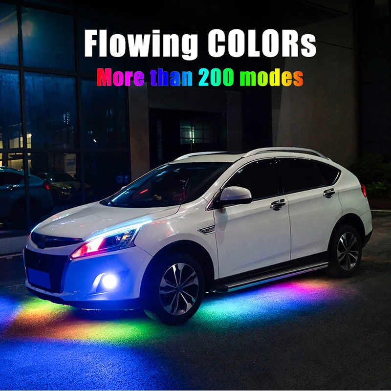 Niscarda – bande lumineuse RGB LED sous la voiture, 4 pièces, Tube sous le corps, lumière néon, 12V, IP65, contrôle par application, 60, 90, 120cm